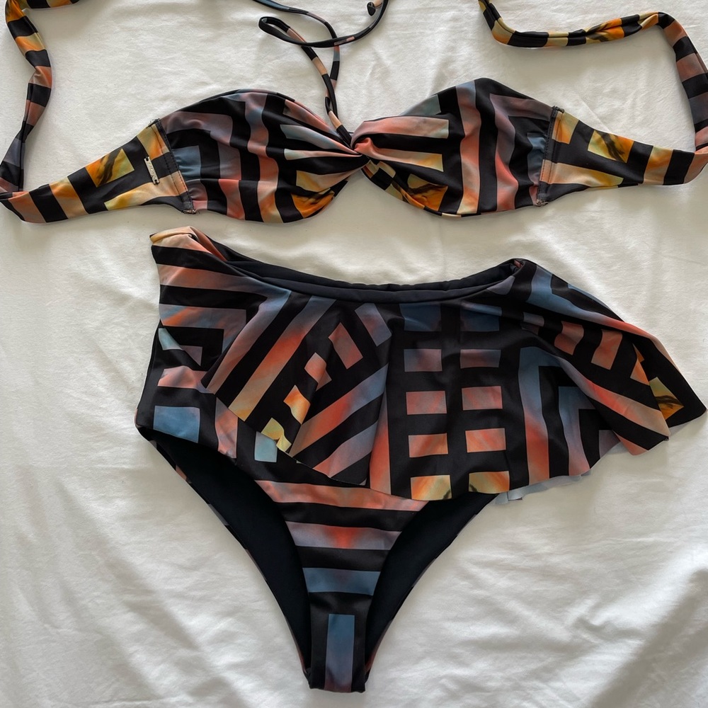 Colorful Two Piece Bandeau Skirt Bikini